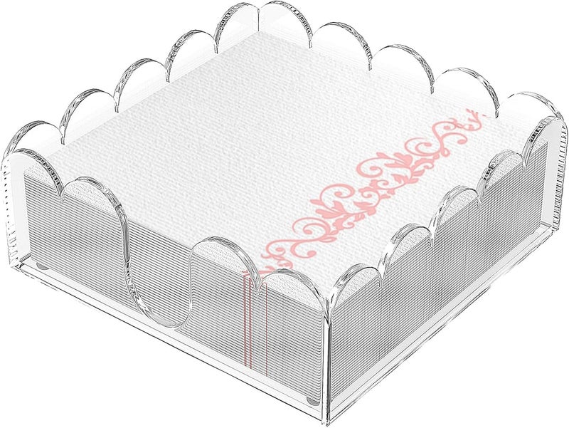 YAGELI Clear Acrylic Napkin Holder – Elegant Scalloped Tray for Cocktail, Bathroom, Kitchen & Dining – Flat Paper Towel & Disposable Napkin Organizer for Weddings, Bars, Hotels and Home(6.5x6.5in) - Image 1
